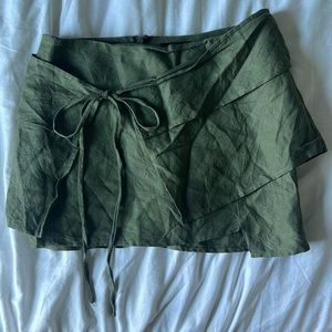 Iioness green wrap mini linen skirt